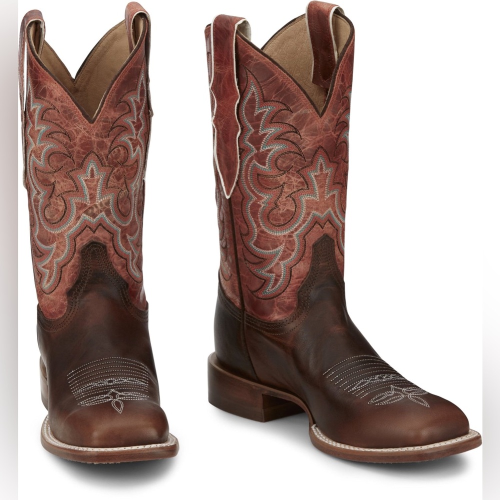 JUSTIN BOOTS WOMEN'S AQHA DUSTY BROWN SQUARE TOE WESTERN BOOTS AQ7020 - Picture 9 of 10